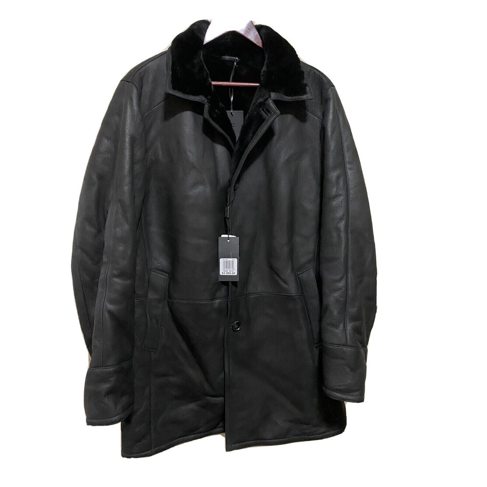 Gallotti Men's Black Leather Shearling Fur-Lined Jacket Coat Eu 48 US 38